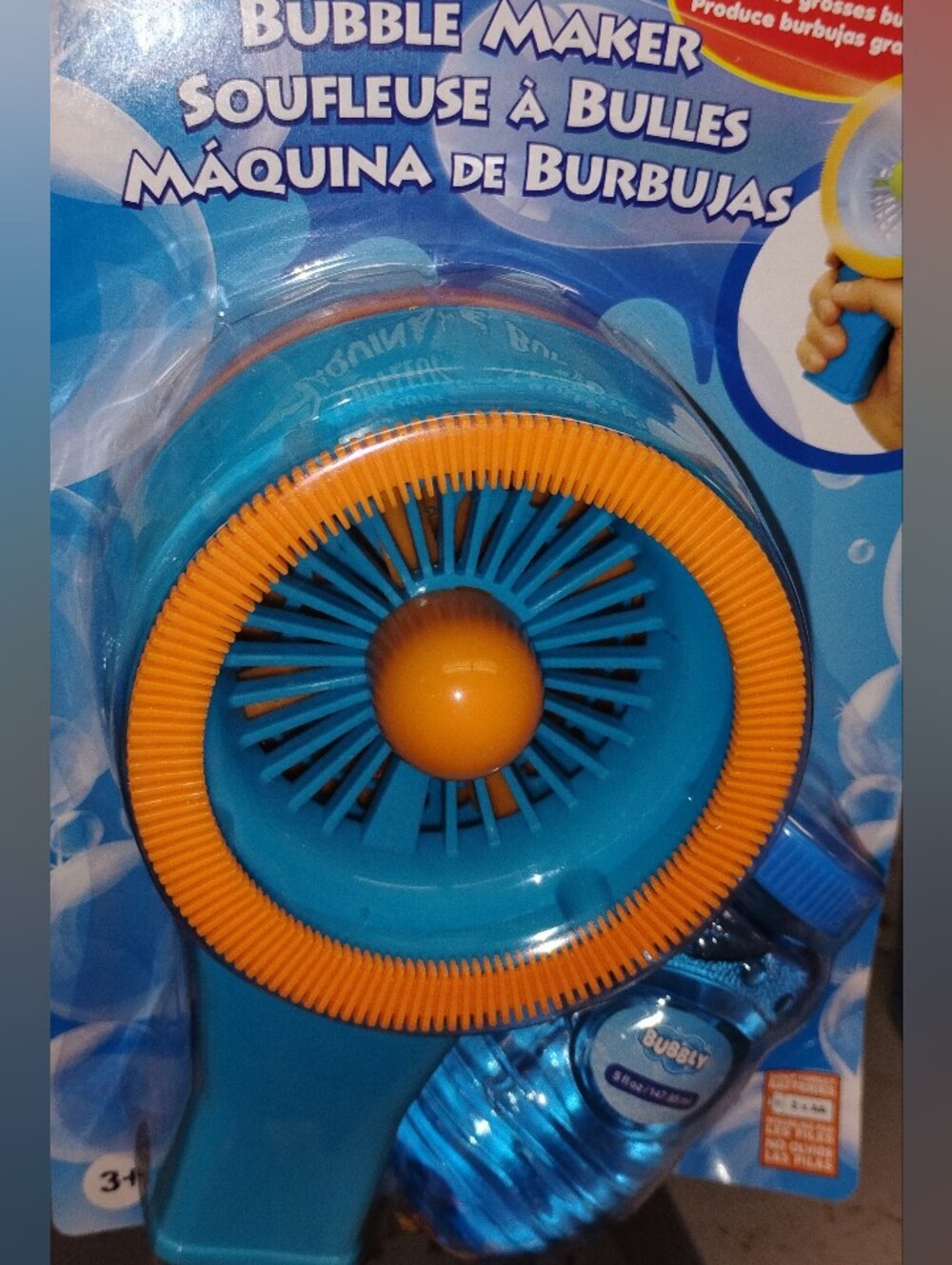 Blue and Orange Bubble Machine with Bubbles